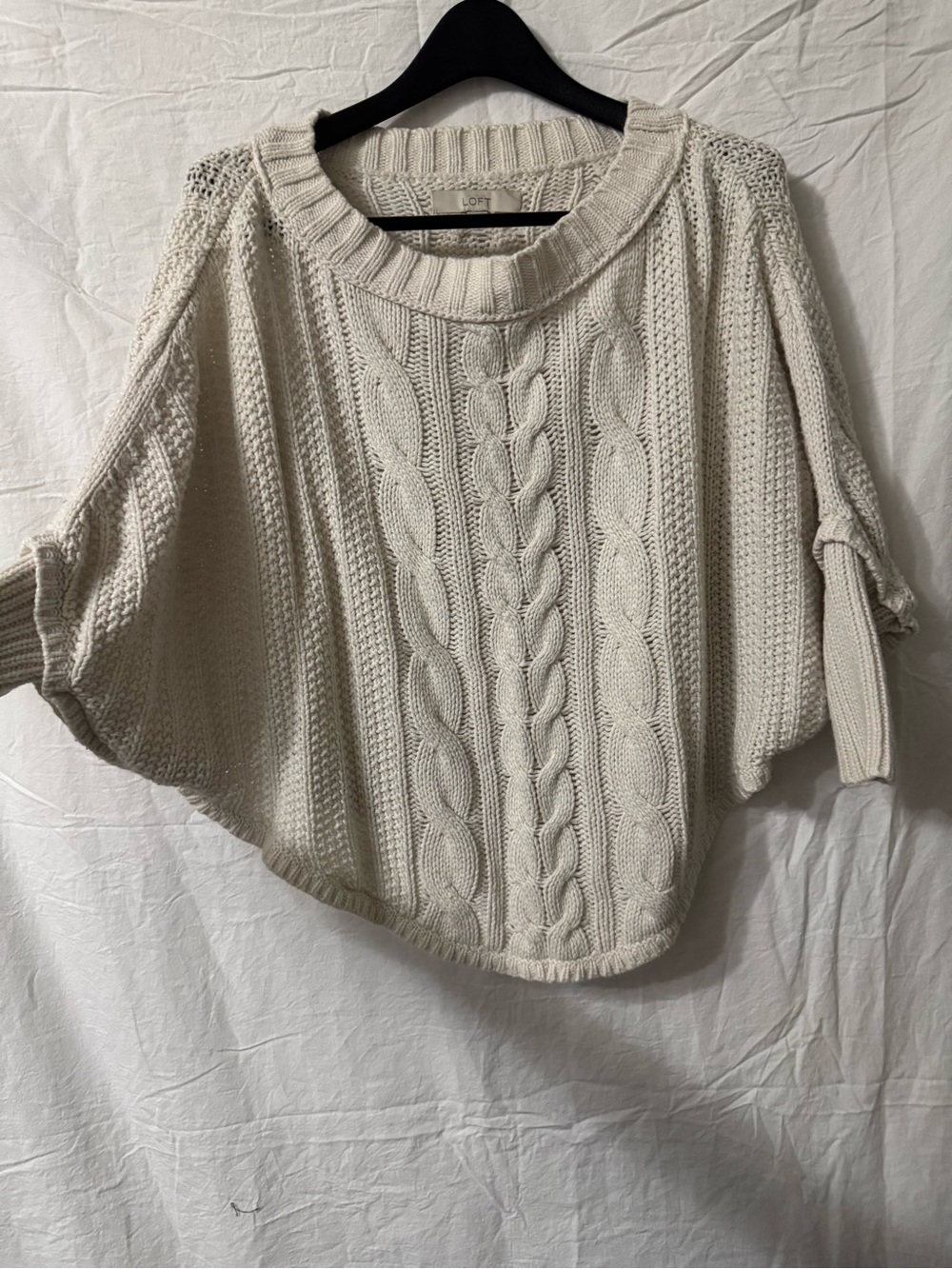 LOFT Cream Cable-Knit Batwing Sweater